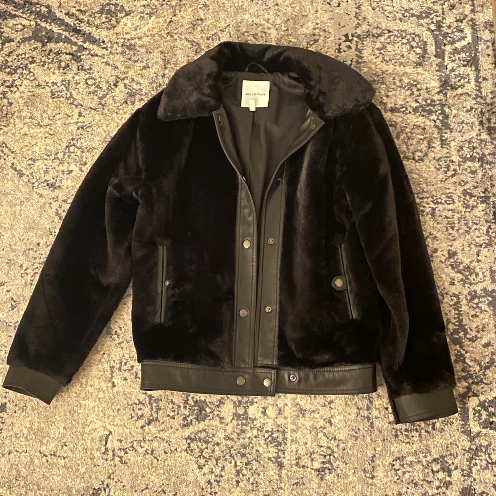 Avec Les Filles Faux Fur and Faux Leather Bomber